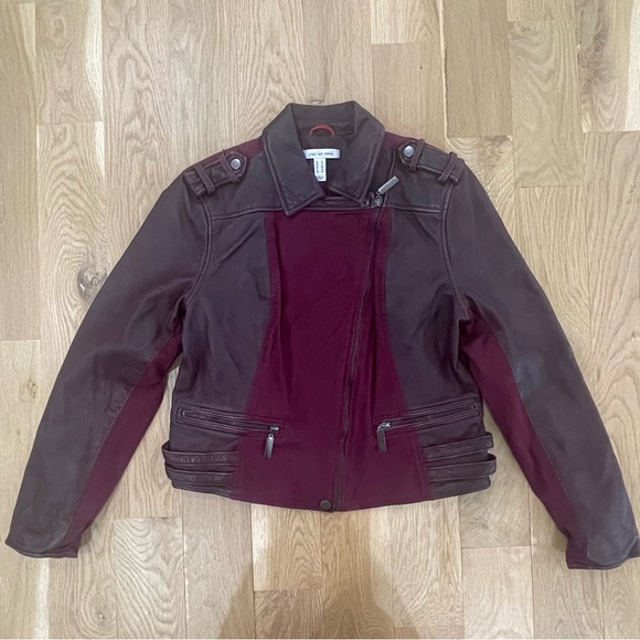 Peace Love World maroon leather moto bomber jacket, women’s size 10 - Picture 4 of 15
